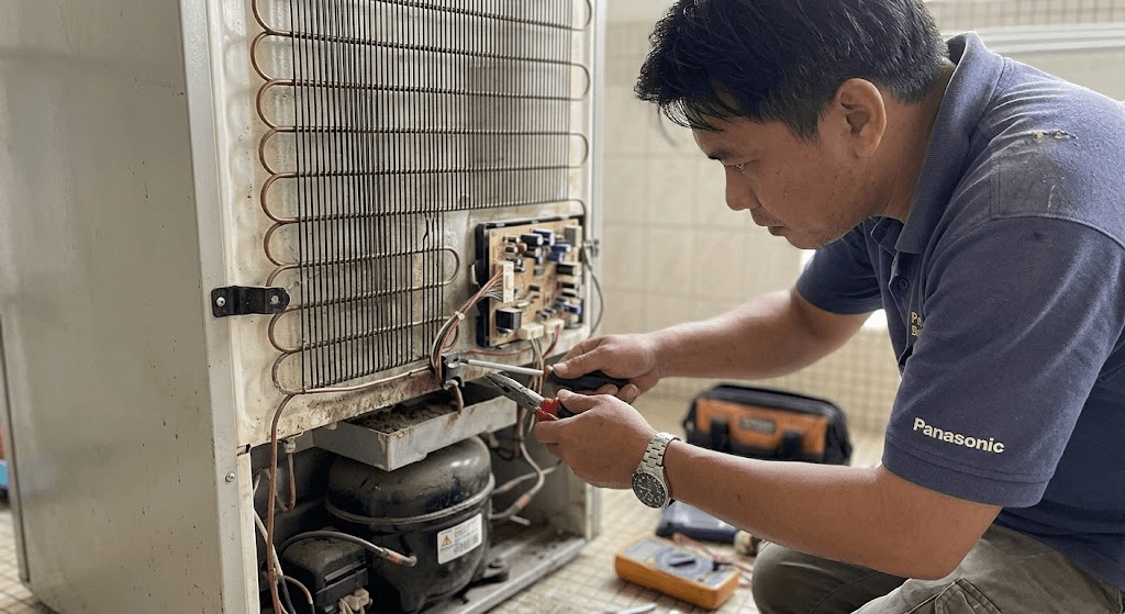 Fridge repair in progress