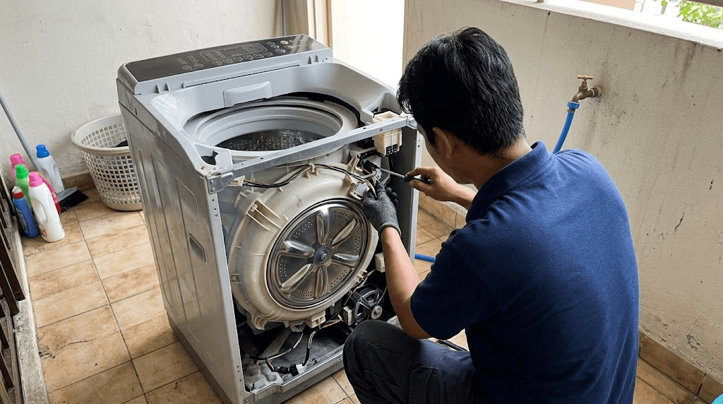 MK Repair Services technician on a job